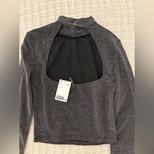 NWT!! Divided H&M * Open-back Mock Neck Top *  Small * Black/Silver Shimmer